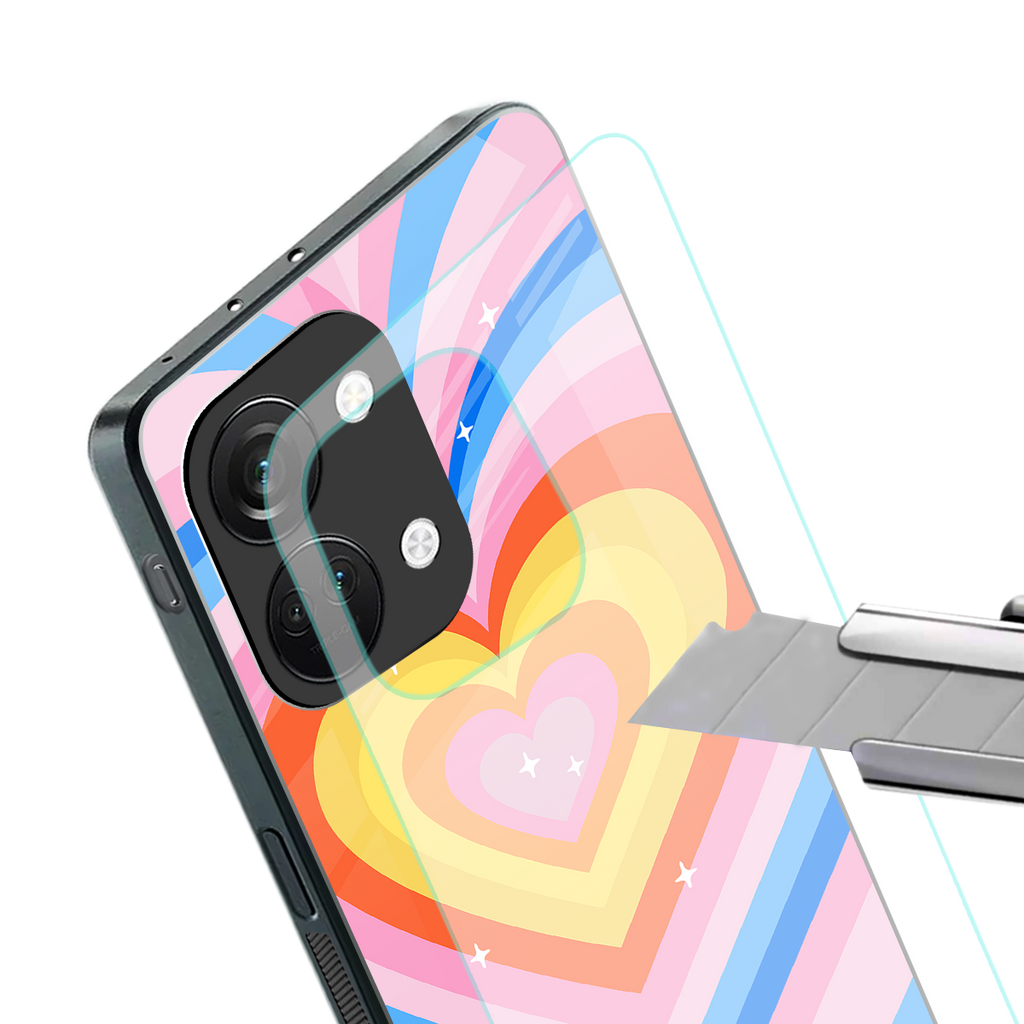 y2k rainbow hearts back phone cover | glass case for oneplus nord 3