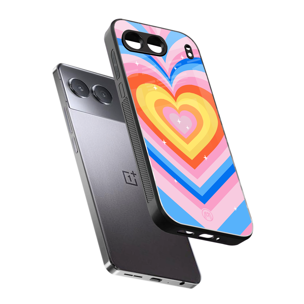 y2k rainbow hearts back phone cover | glass case for oneplus nord 4