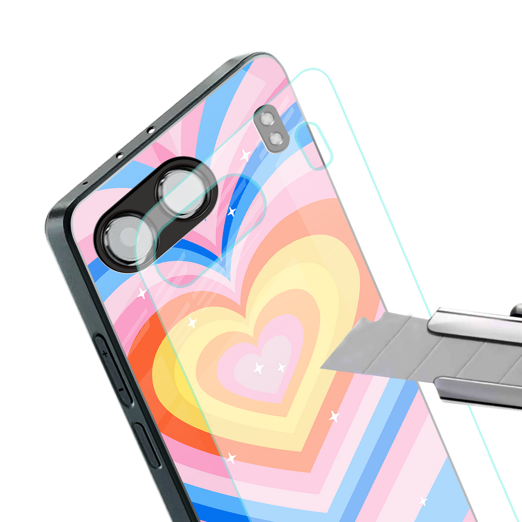 y2k rainbow hearts back phone cover | glass case for oneplus nord 4