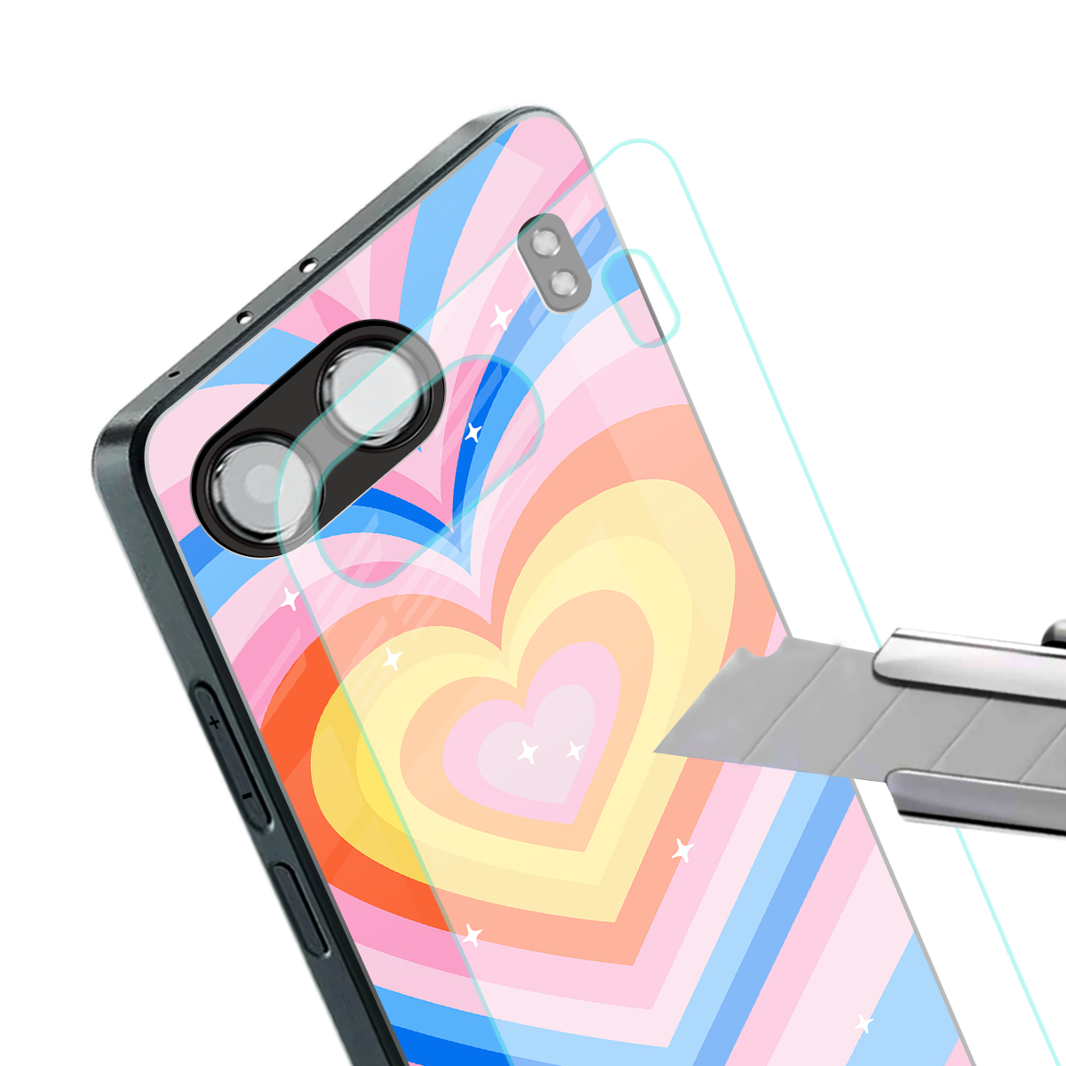 y2k rainbow hearts back phone cover | glass case for oneplus nord 4