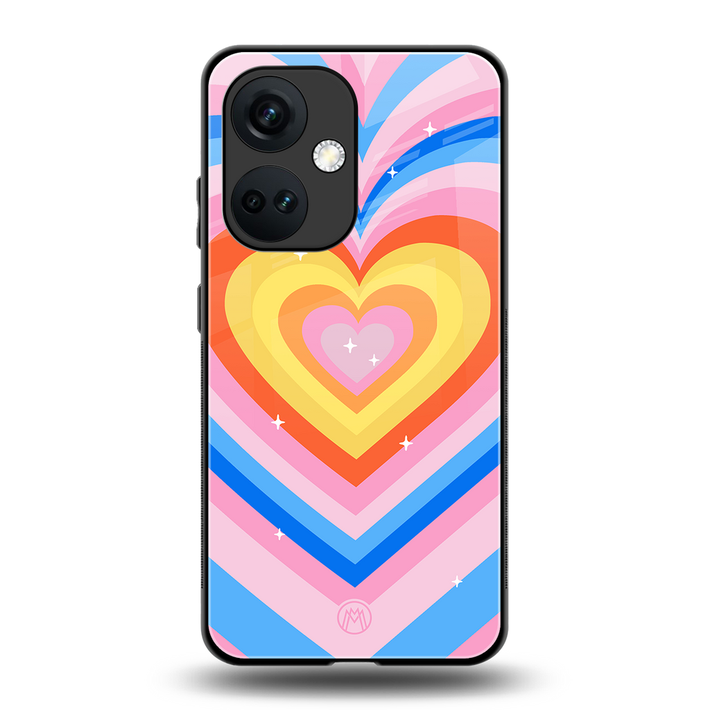 y2k rainbow hearts back phone cover | glass case for oneplus nord ce 3