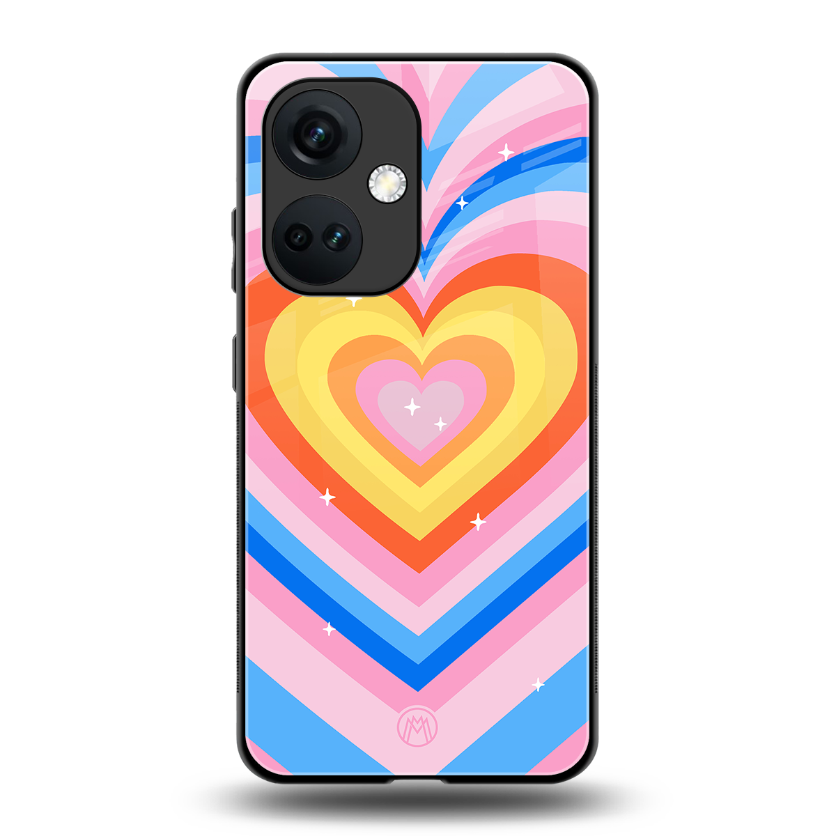 y2k rainbow hearts back phone cover | glass case for oneplus nord ce 3