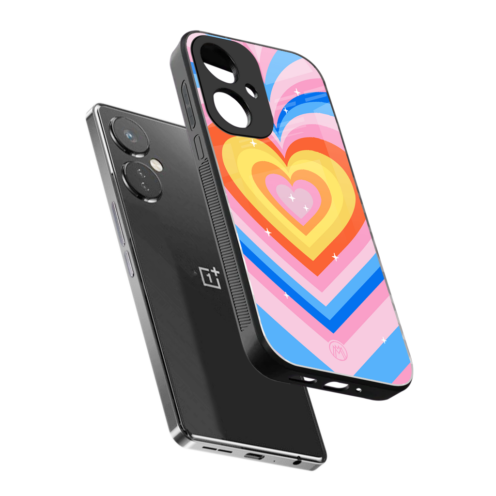 y2k rainbow hearts back phone cover | glass case for oneplus nord ce 3