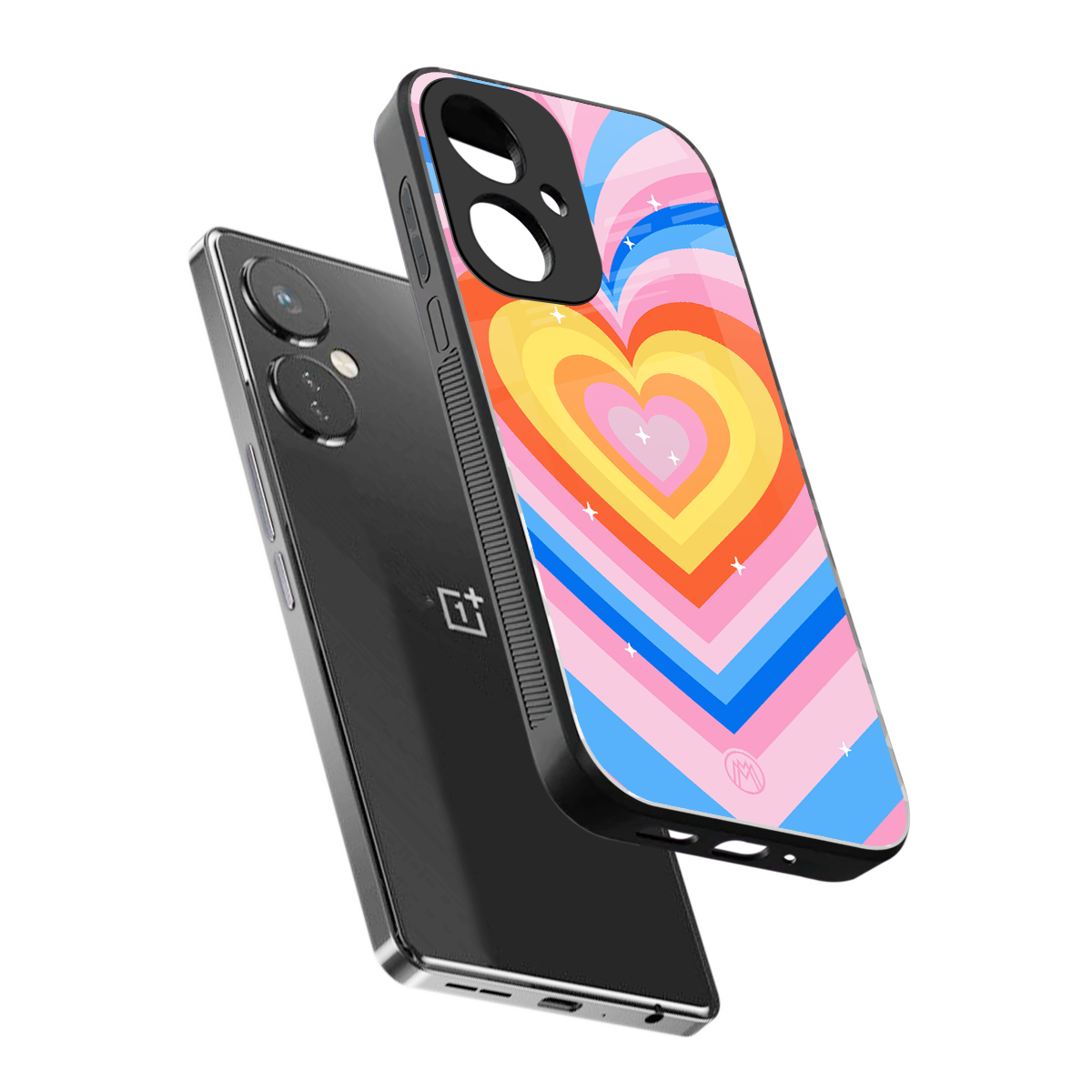 y2k rainbow hearts back phone cover | glass case for oneplus nord ce 3
