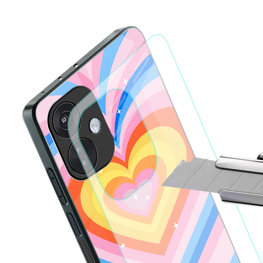 y2k rainbow hearts back phone cover | glass case for oneplus nord ce 3