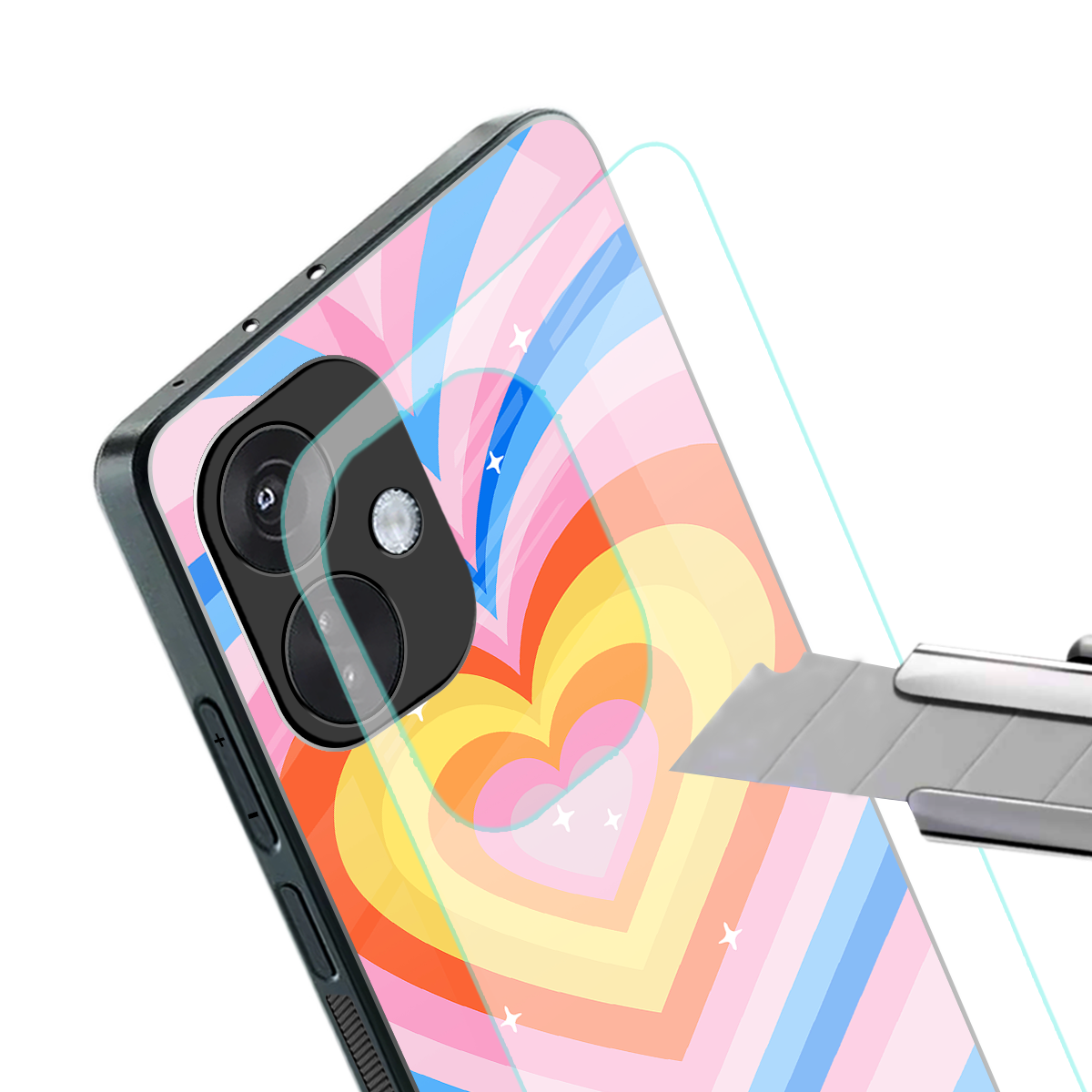 y2k rainbow hearts back phone cover | glass case for oneplus nord ce 3