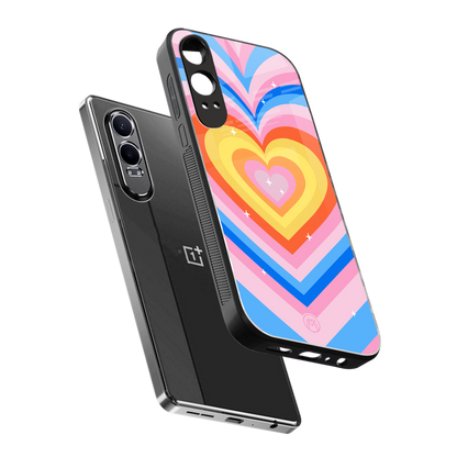 y2k rainbow hearts back phone cover | glass case for oneplus nord ce 4 lite