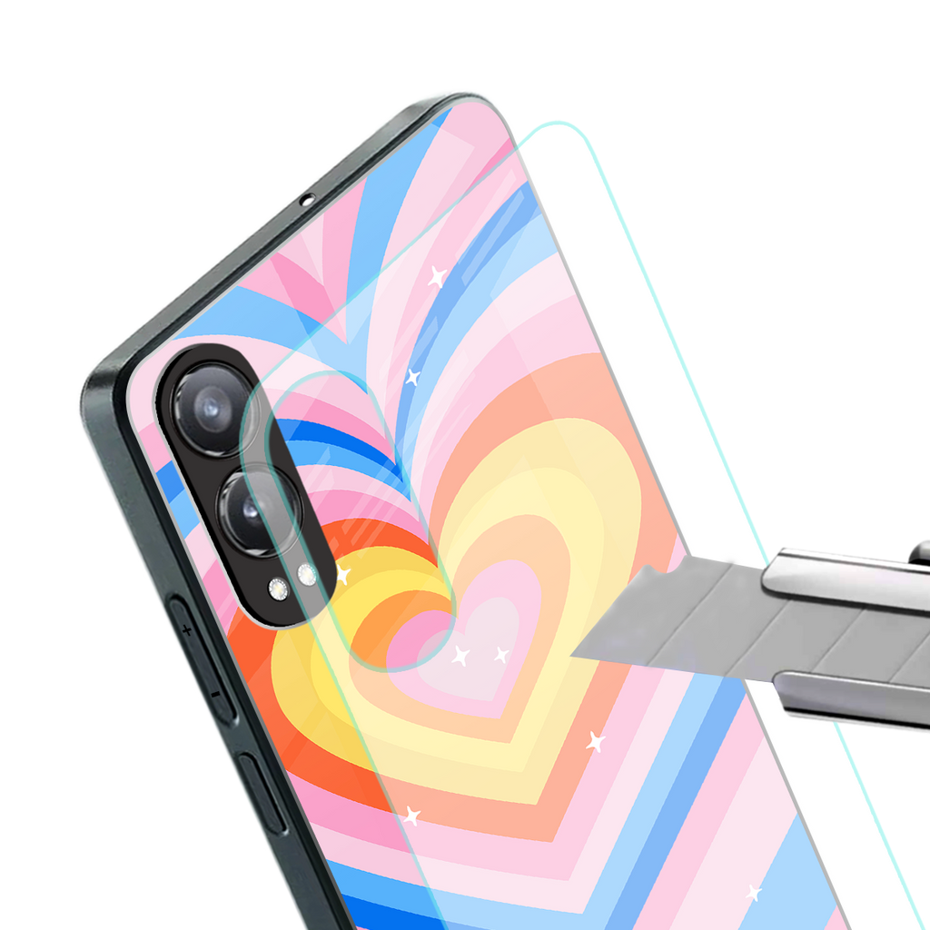 y2k rainbow hearts back phone cover | glass case for oneplus nord ce 4 lite