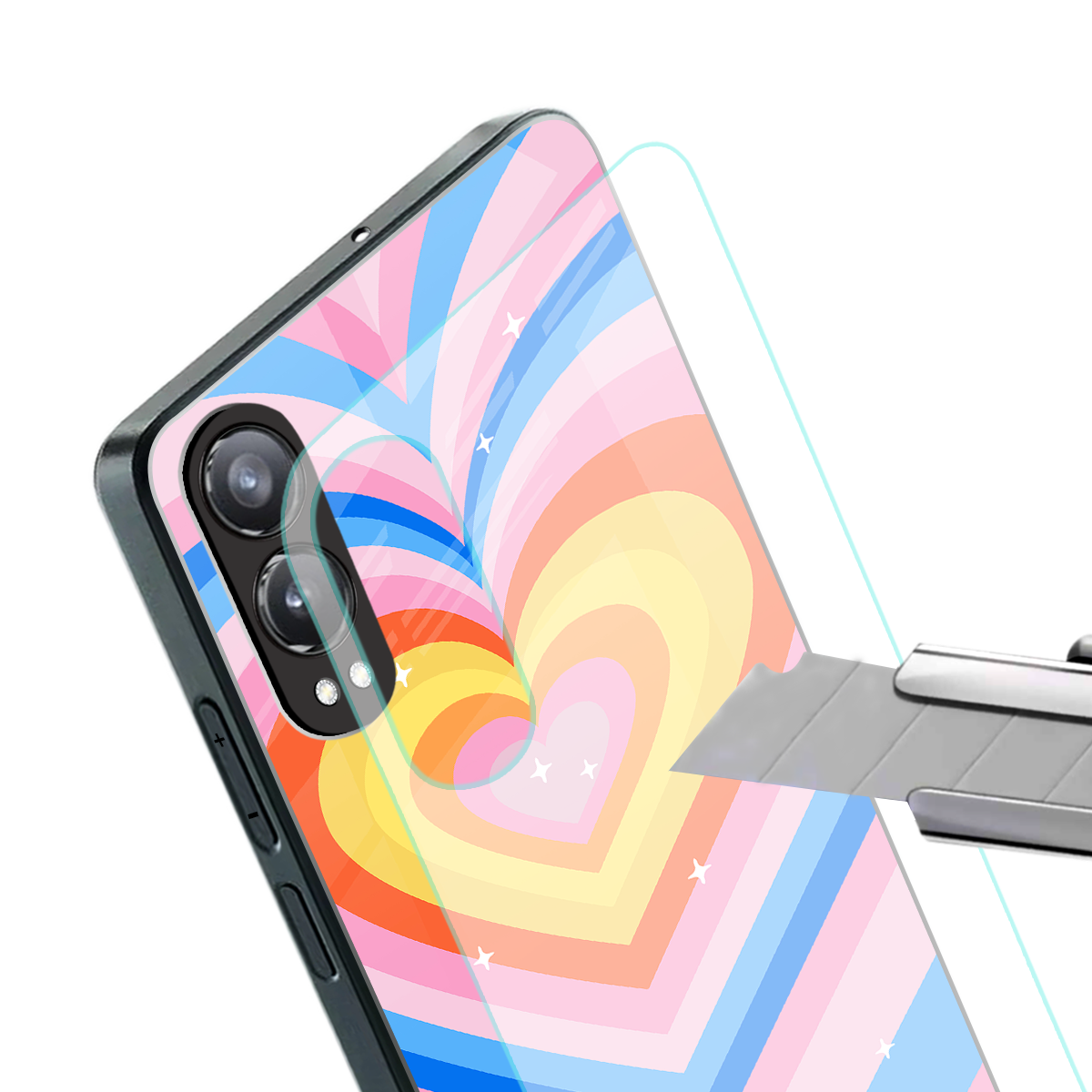 y2k rainbow hearts back phone cover | glass case for oneplus nord ce 4 lite