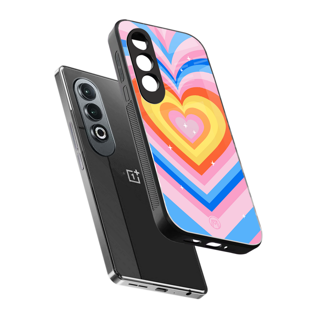 y2k rainbow hearts back phone cover | glass case for oneplus nord ce 4