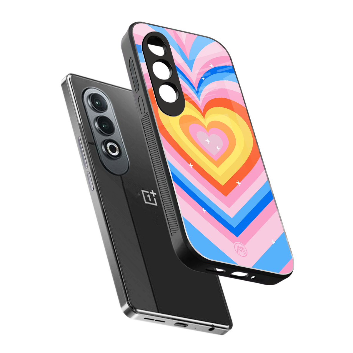 y2k rainbow hearts back phone cover | glass case for oneplus nord ce 4