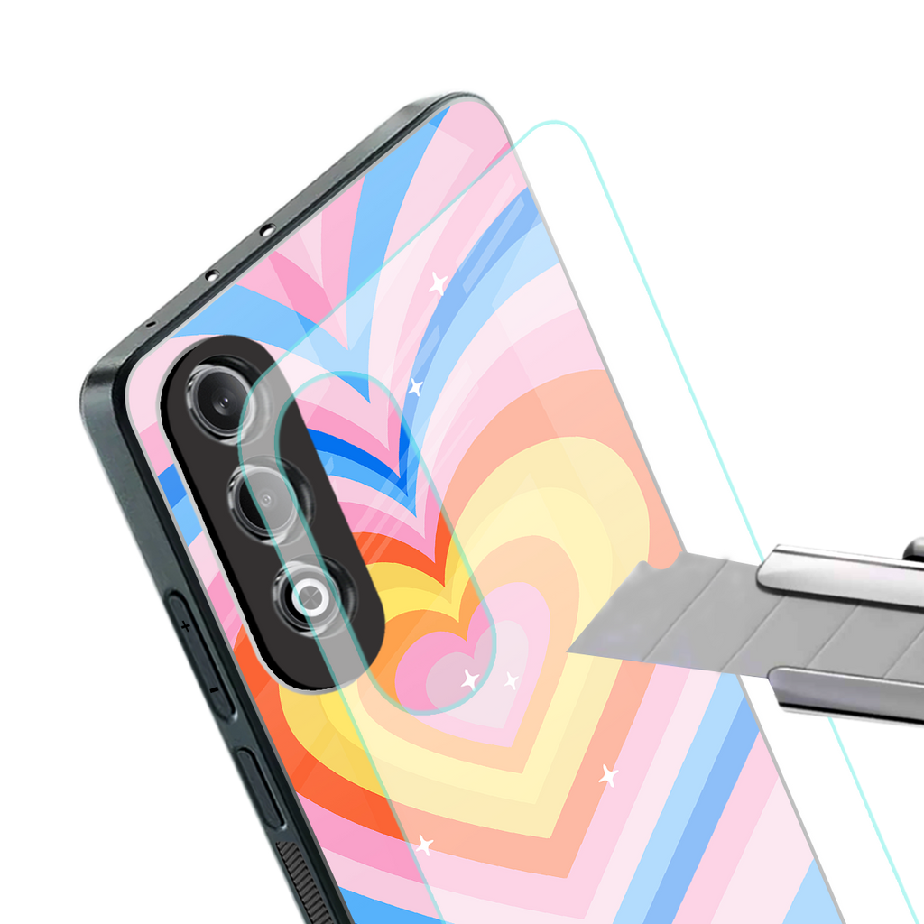 y2k rainbow hearts back phone cover | glass case for oneplus nord ce 4