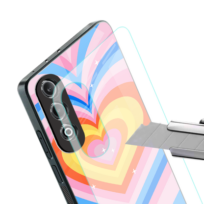 y2k rainbow hearts back phone cover | glass case for oneplus nord ce 4