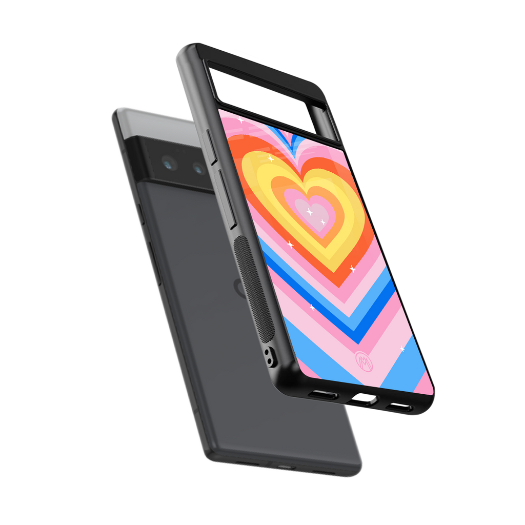 y2k rainbow hearts back phone cover | glass case for google pixel 6 pro