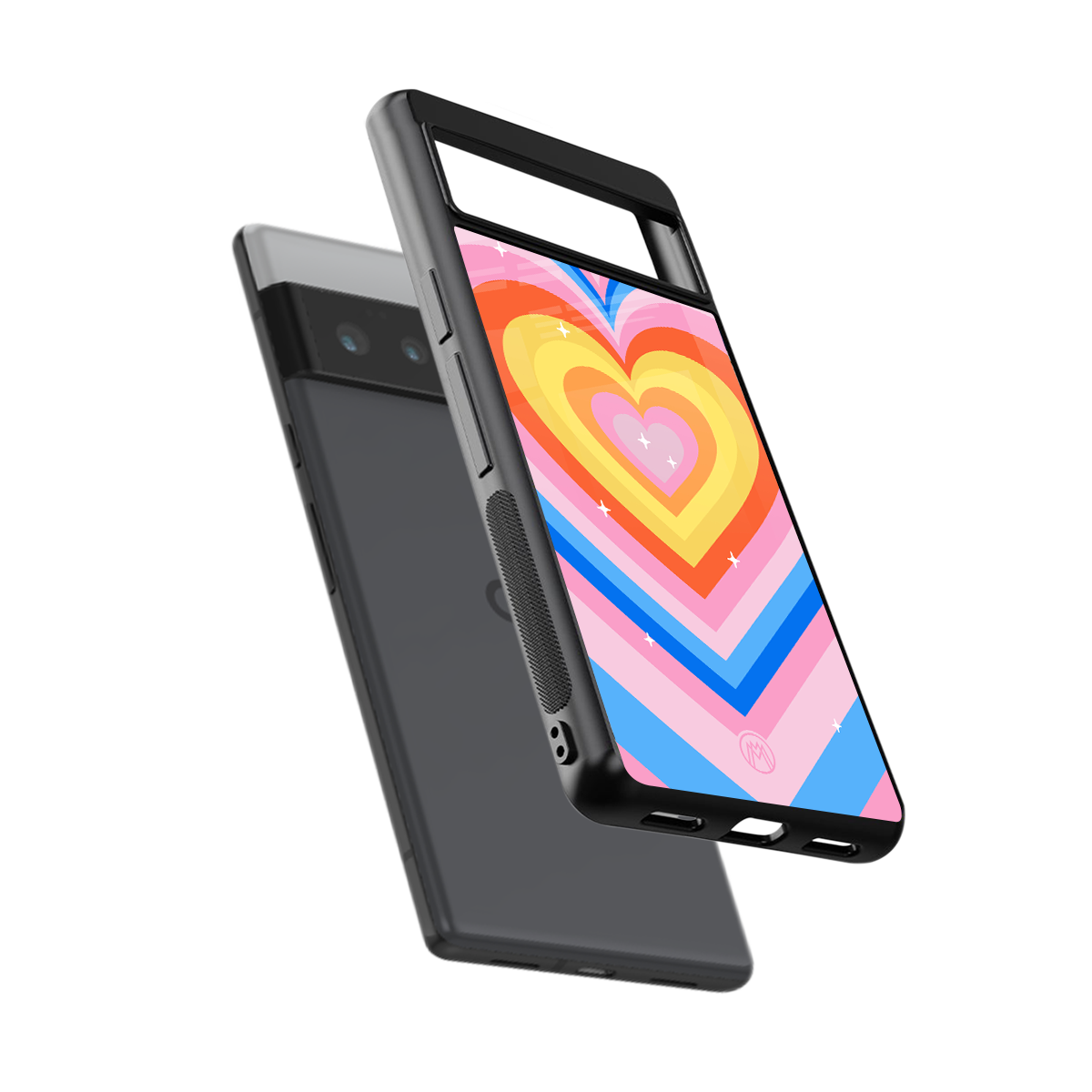 y2k rainbow hearts back phone cover | glass case for google pixel 6 pro