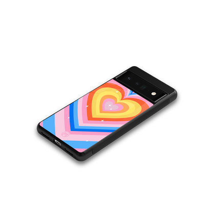 y2k rainbow hearts back phone cover | glass case for google pixel 6 pro