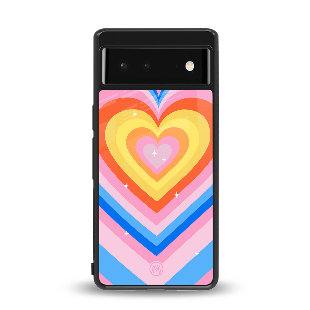 y2k rainbow hearts back phone cover | glass case for google pixel 6