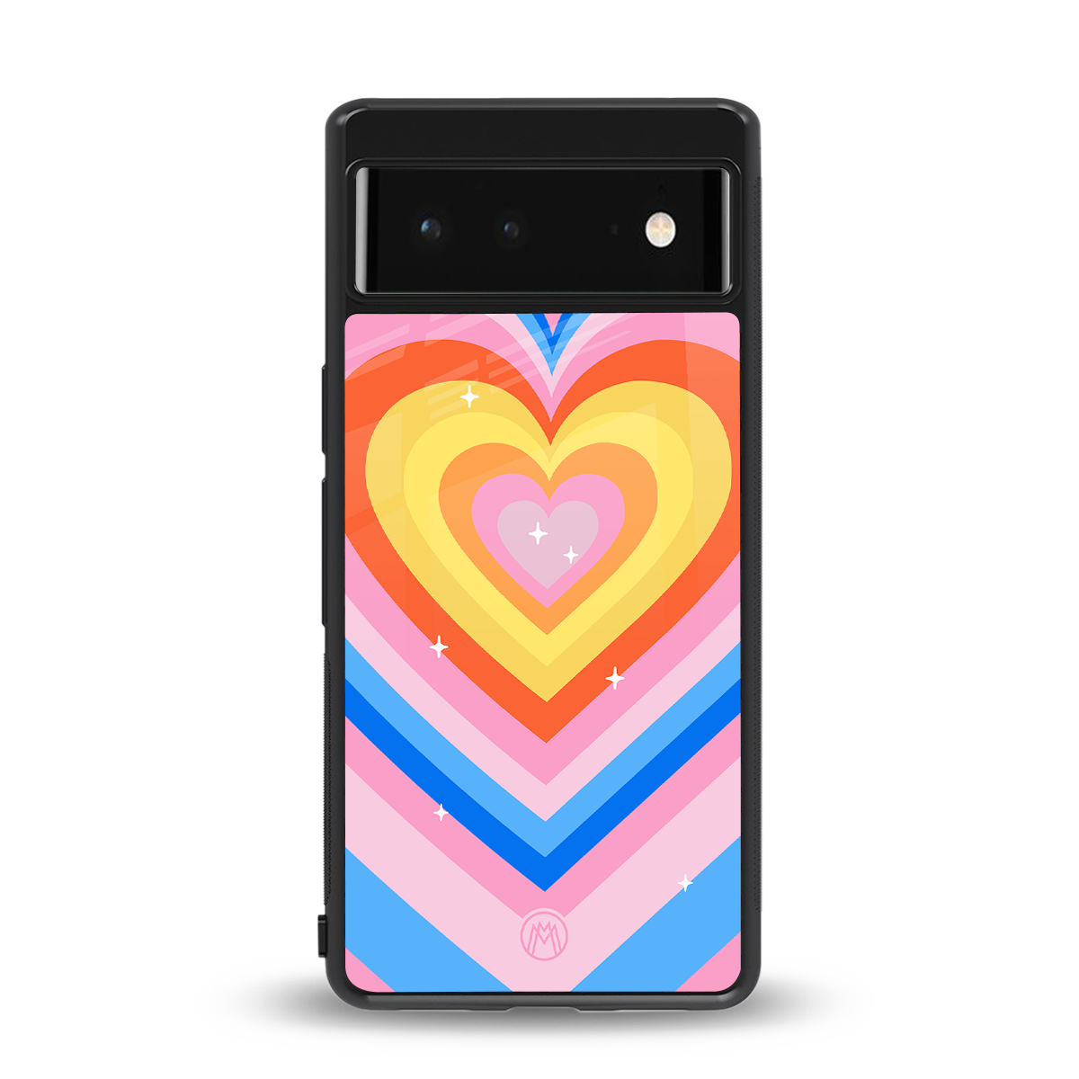 y2k rainbow hearts back phone cover | glass case for google pixel 6