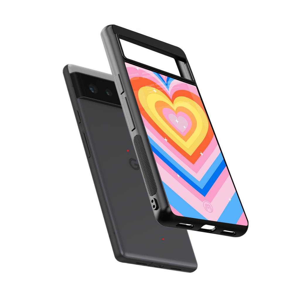 y2k rainbow hearts back phone cover | glass case for google pixel 6