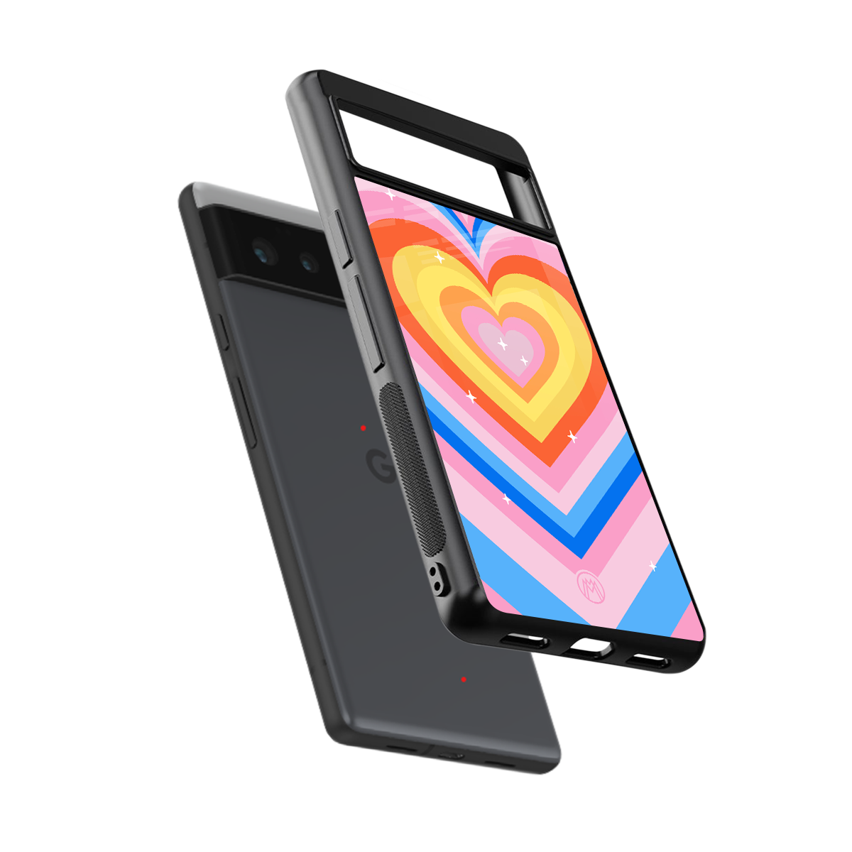 y2k rainbow hearts back phone cover | glass case for google pixel 6