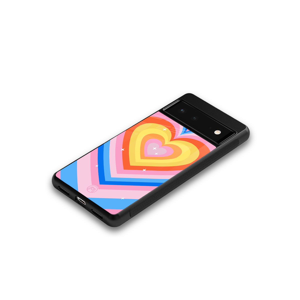 y2k rainbow hearts back phone cover | glass case for google pixel 6
