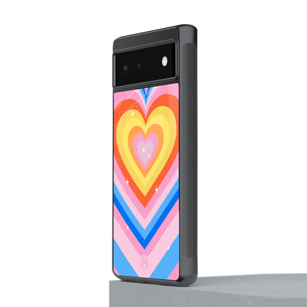 y2k rainbow hearts back phone cover | glass case for google pixel 6