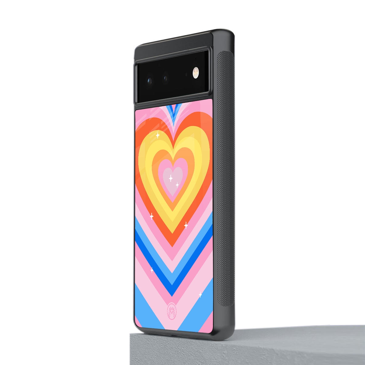 y2k rainbow hearts back phone cover | glass case for google pixel 6