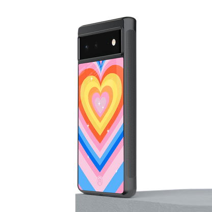 y2k rainbow hearts back phone cover | glass case for Google Pixel 6A