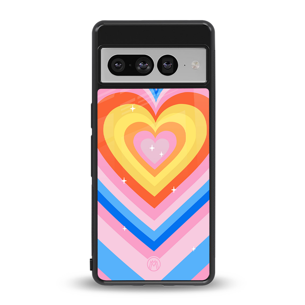 y2k rainbow hearts back phone cover | glass case for google pixel 7 pro