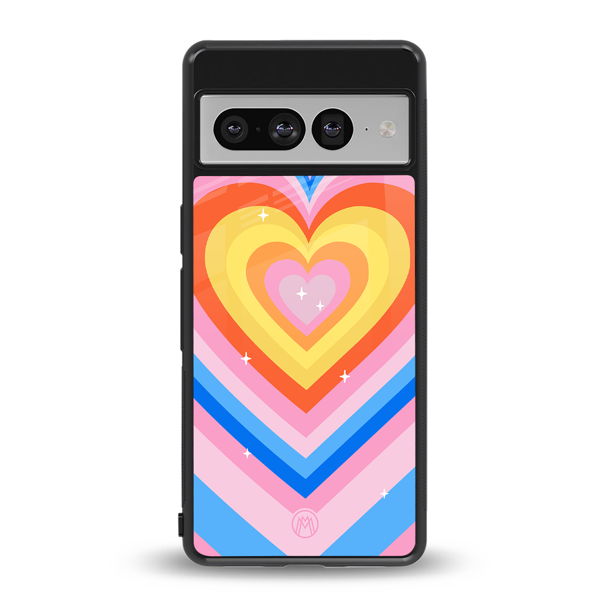y2k rainbow hearts back phone cover | glass case for google pixel 7 pro