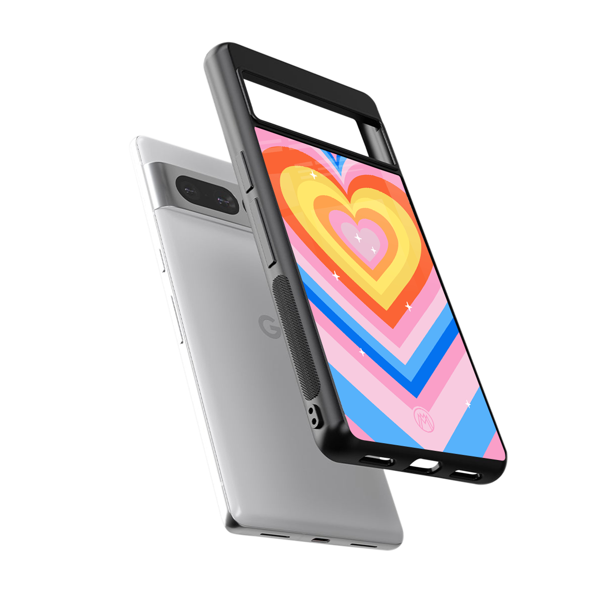 y2k rainbow hearts back phone cover | glass case for google pixel 7 pro