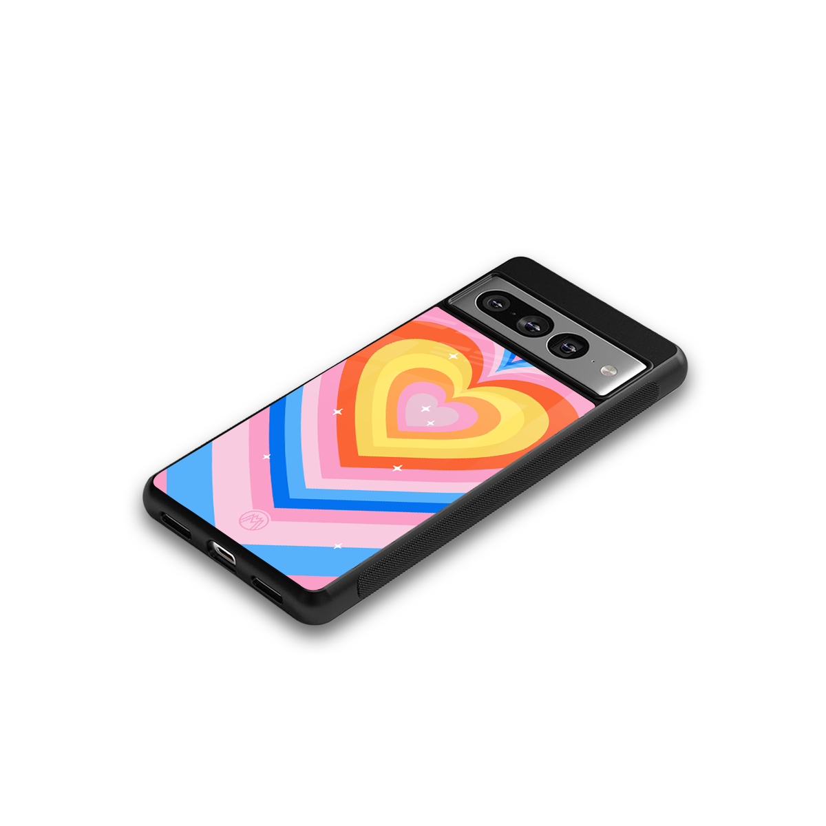 y2k rainbow hearts back phone cover | glass case for google pixel 7 pro