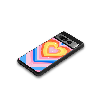 y2k rainbow hearts back phone cover | glass case for google pixel 7 pro