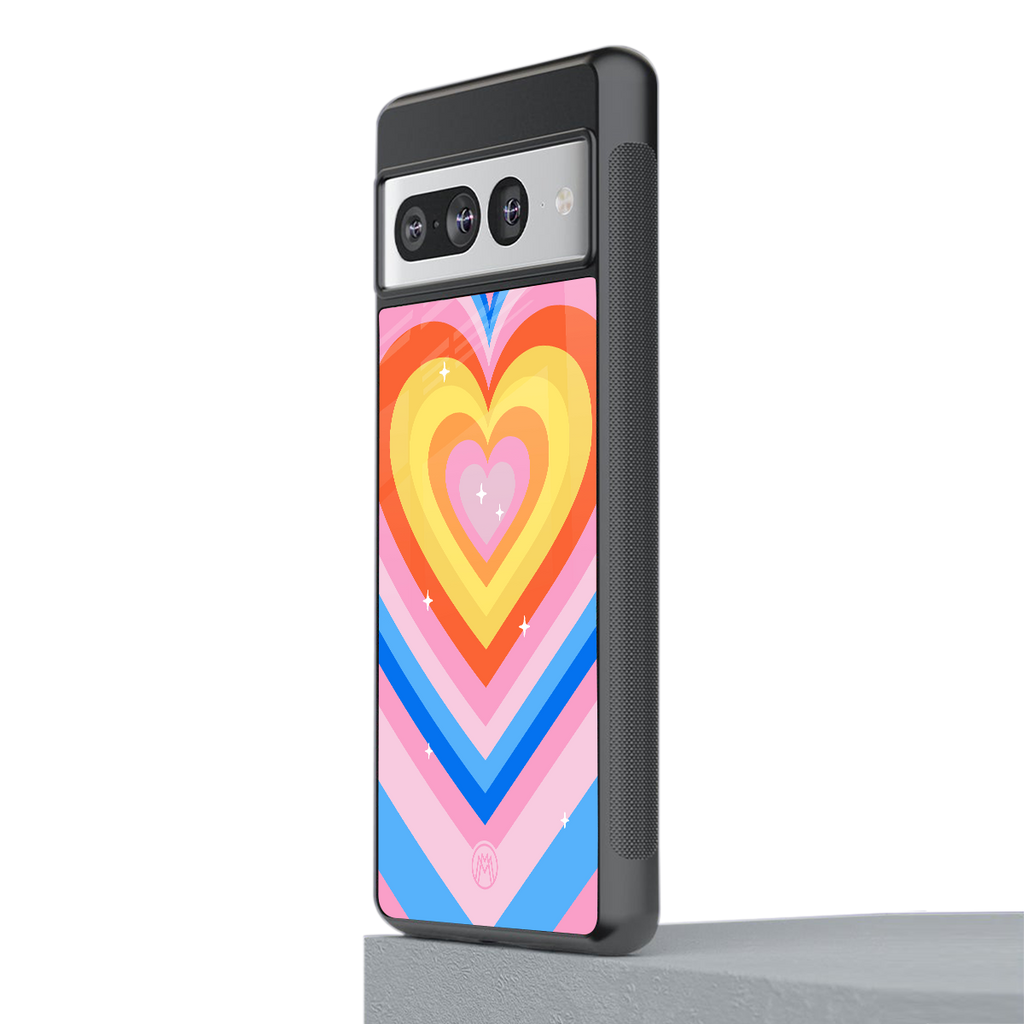 y2k rainbow hearts back phone cover | glass case for google pixel 7 pro