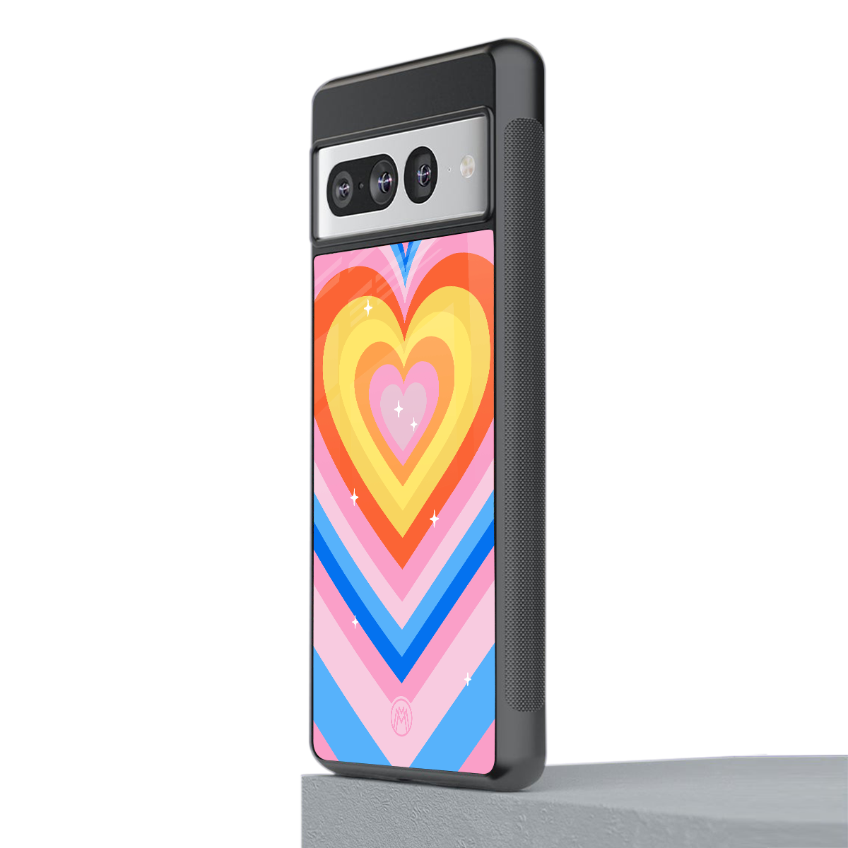 y2k rainbow hearts back phone cover | glass case for google pixel 7 pro