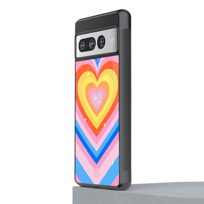 y2k rainbow hearts back phone cover | glass case for google pixel 7 pro