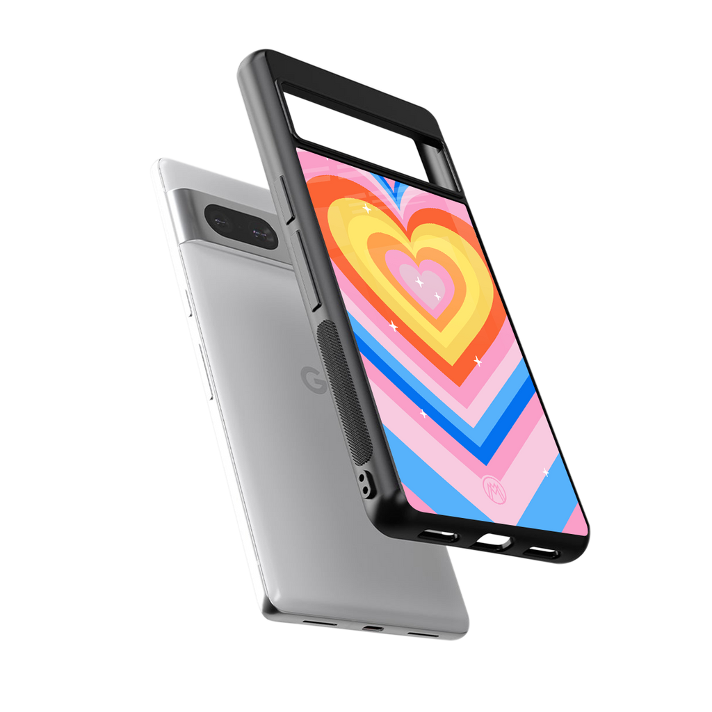 y2k rainbow hearts back phone cover | glass case for Google Pixel 7