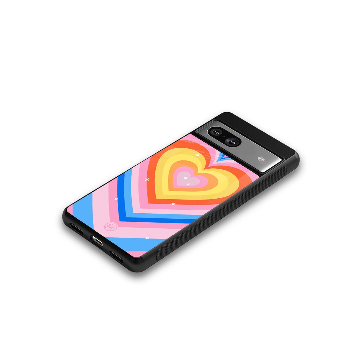 y2k rainbow hearts back phone cover | glass case for Google Pixel 7