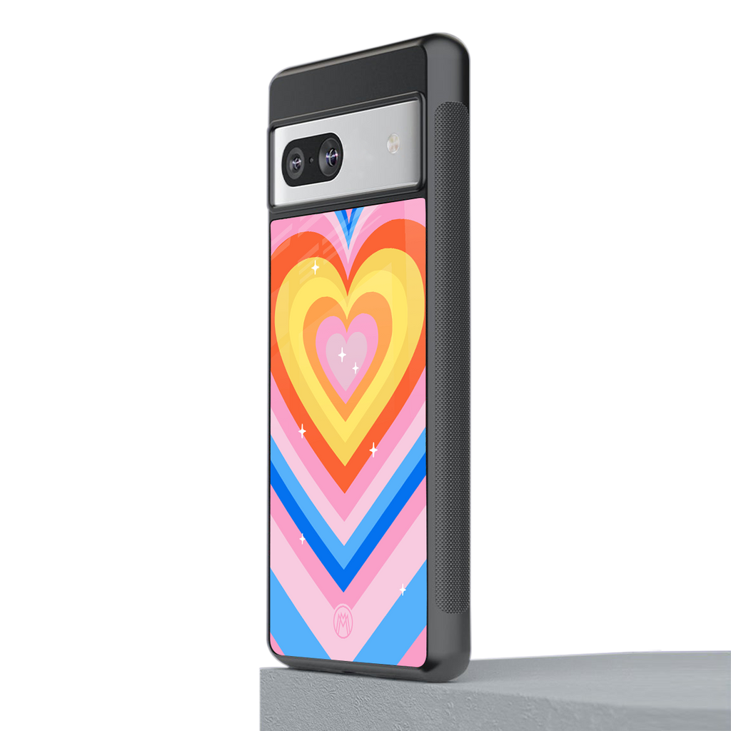 y2k rainbow hearts back phone cover | glass case for Google Pixel 7
