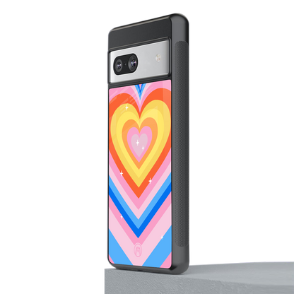 y2k rainbow hearts back phone cover | glass case for Google Pixel 7