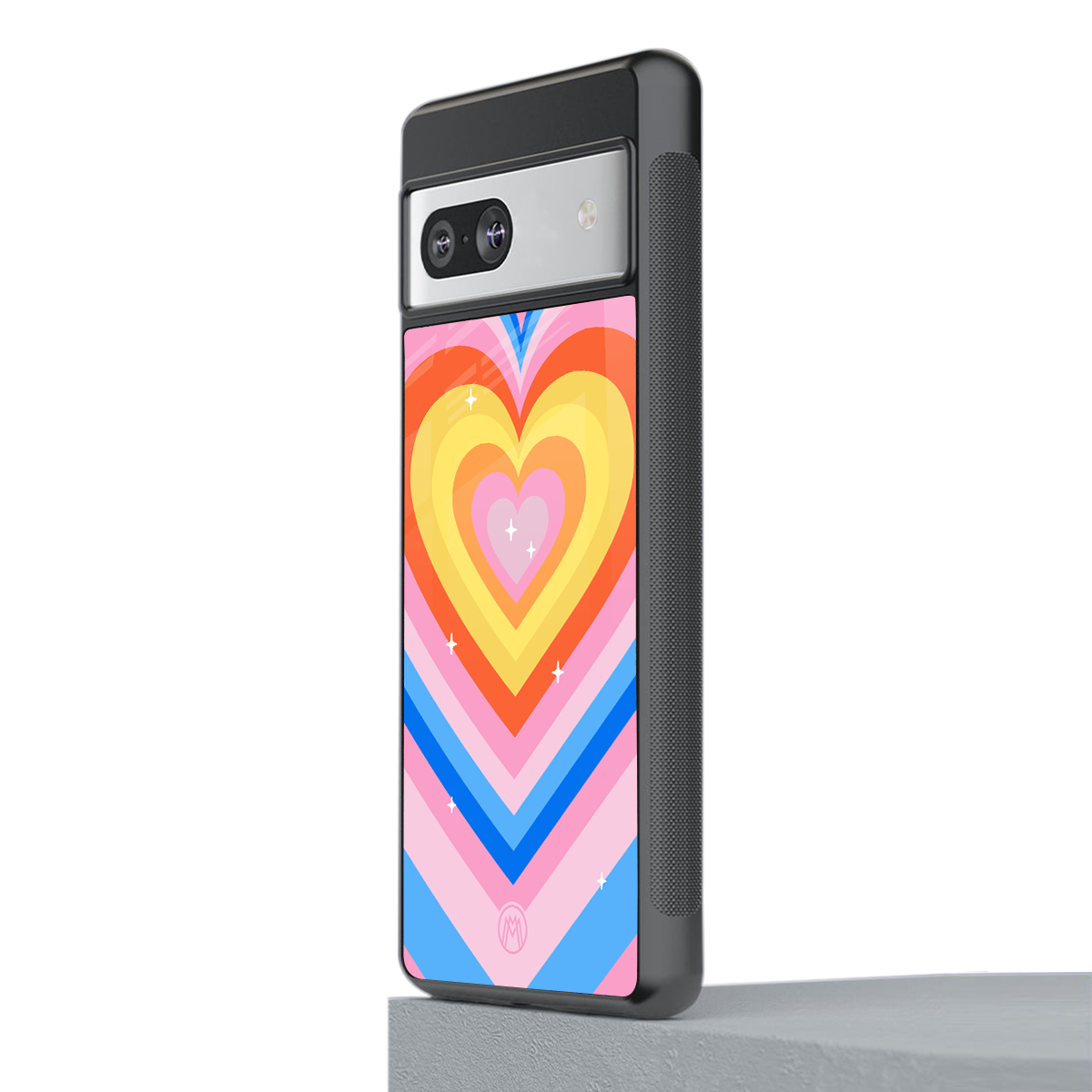 y2k rainbow hearts back phone cover | glass case for Google Pixel 7A