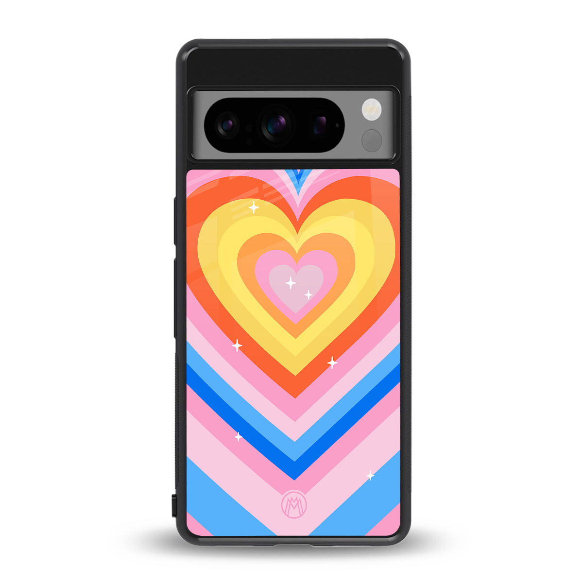 y2k rainbow hearts back phone cover | glass case for google pixel 8 pro