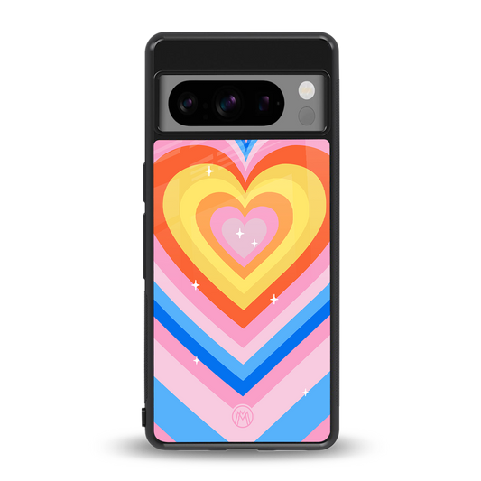 y2k rainbow hearts back phone cover | glass case for google pixel 8 pro