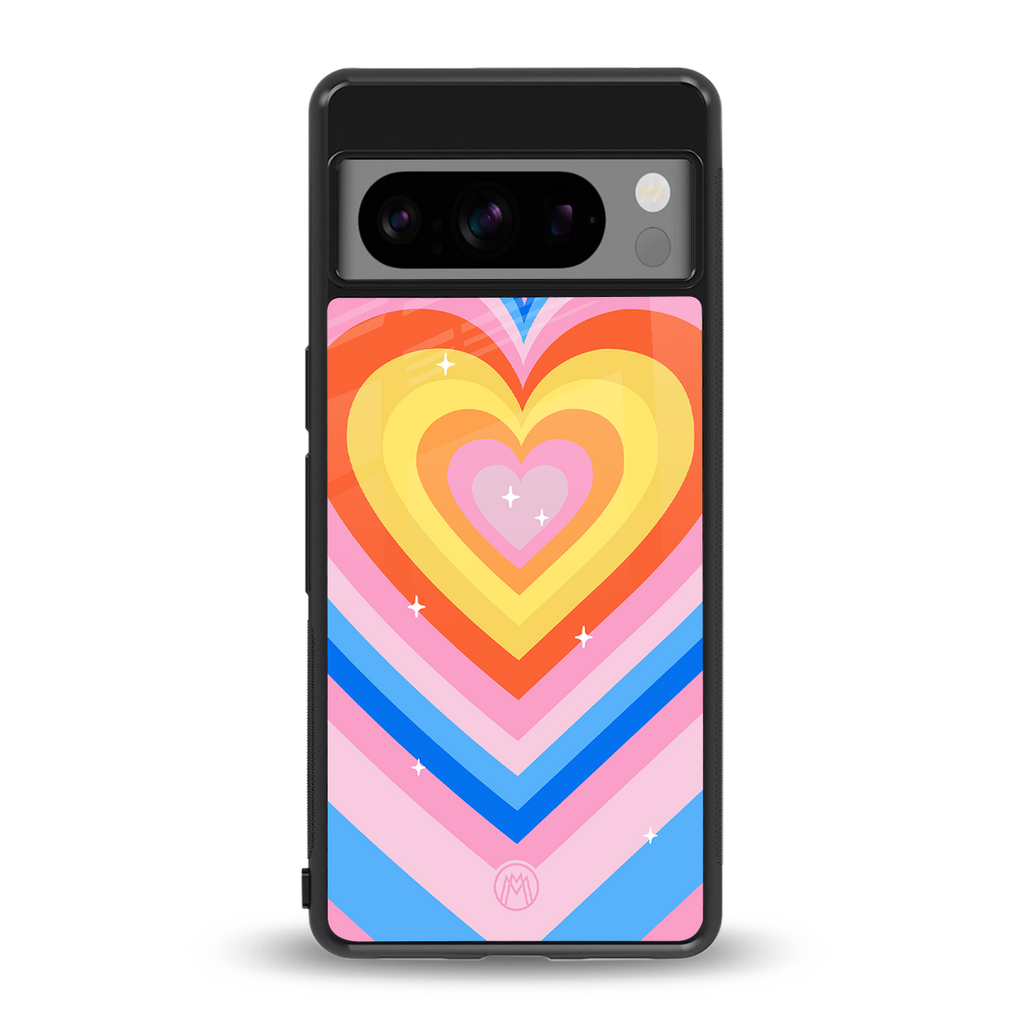 y2k rainbow hearts back phone cover | glass case for google pixel 8 pro
