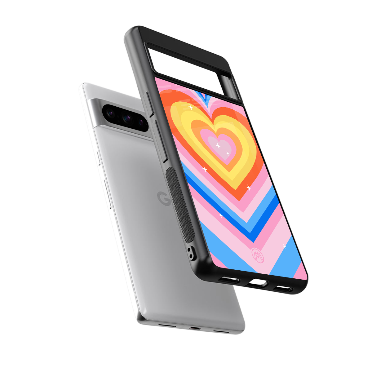 y2k rainbow hearts back phone cover | glass case for google pixel 8 pro