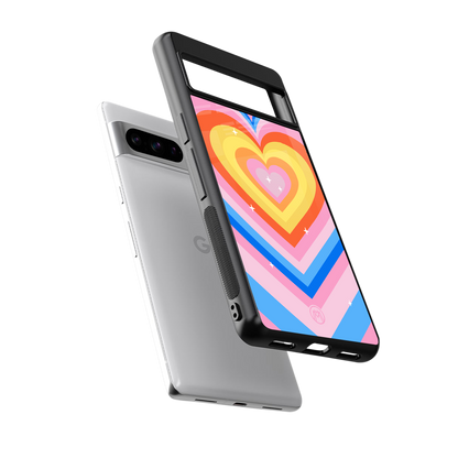 y2k rainbow hearts back phone cover | glass case for google pixel 8 pro