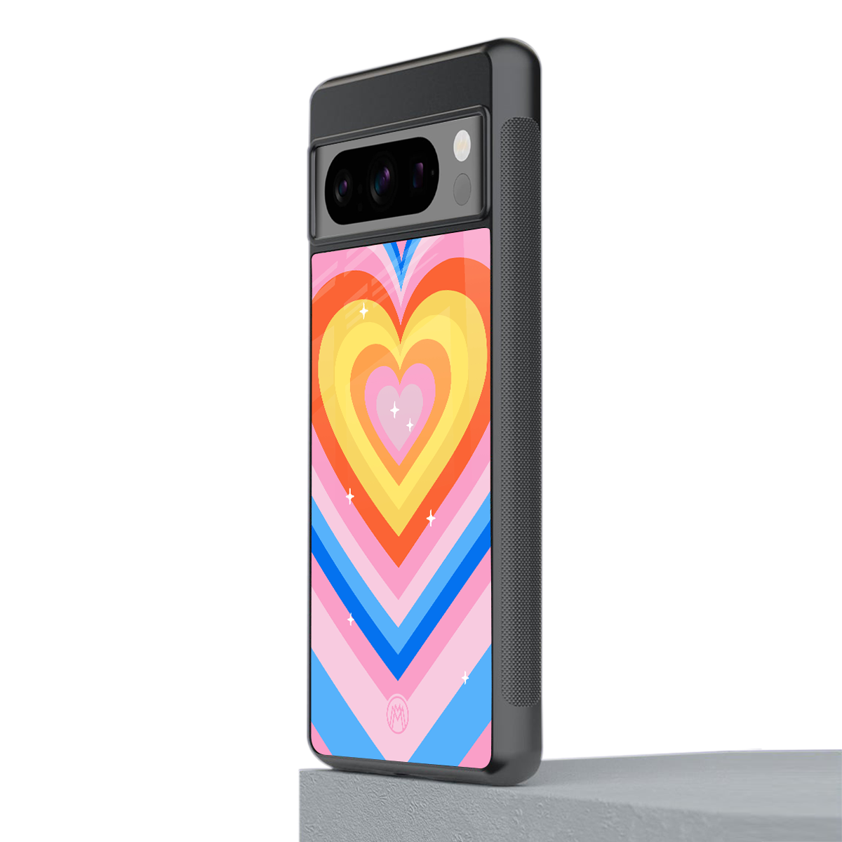 y2k rainbow hearts back phone cover | glass case for google pixel 8 pro