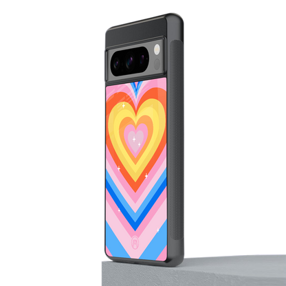 y2k rainbow hearts back phone cover | glass case for google pixel 8 pro