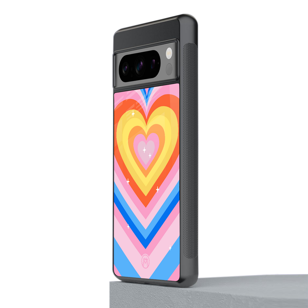 y2k rainbow hearts back phone cover | glass case for google pixel 8 pro
