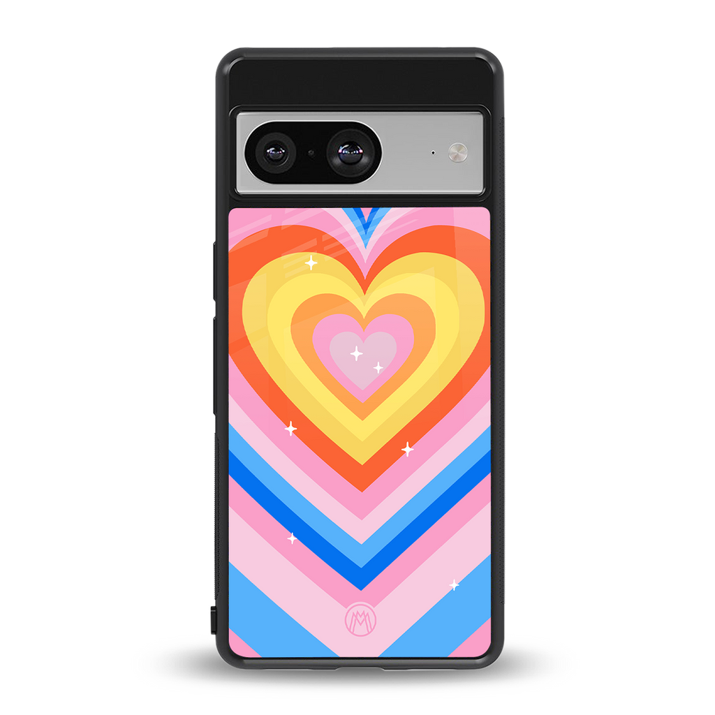 y2k rainbow hearts back phone cover | glass case for Google Pixel 8